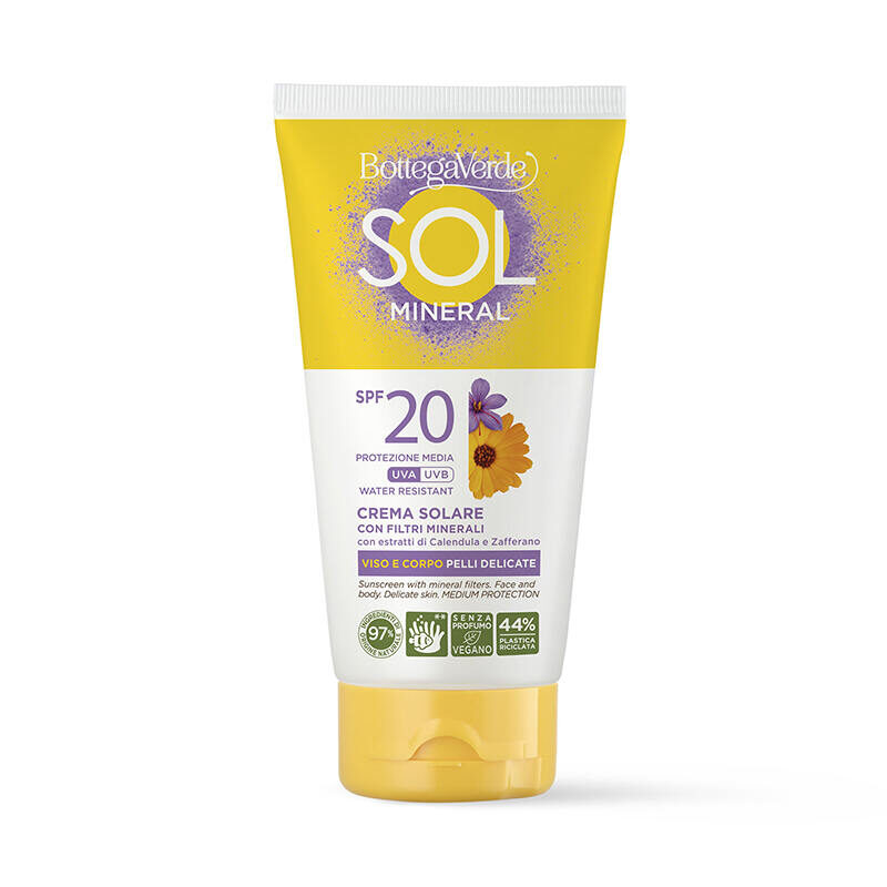 bottega verde SOL - MINERAL - MLEKO ZA SONČENJE ZA OBRAZ IN TELO SPF20 120ML - SREDNJA ZAŠČITA