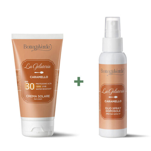 SET LA GELATERIA - KARAMELA - KREMA ZA SONČENJE SPF30 150ML + OLJE V SPREJU ZA TELO ZA PO SONČENJU 100ML